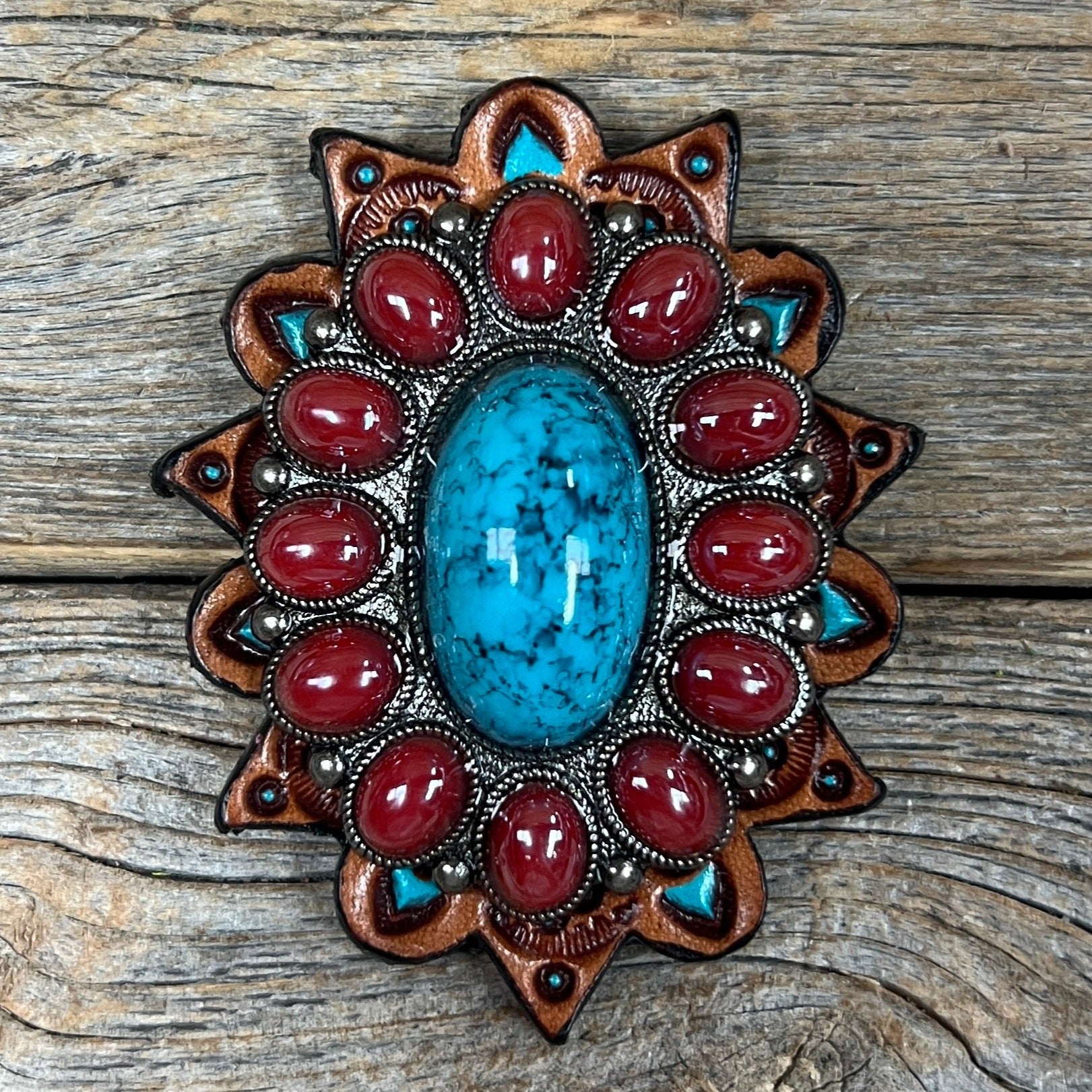 Large Turquoise and Garnet Western Concho W213