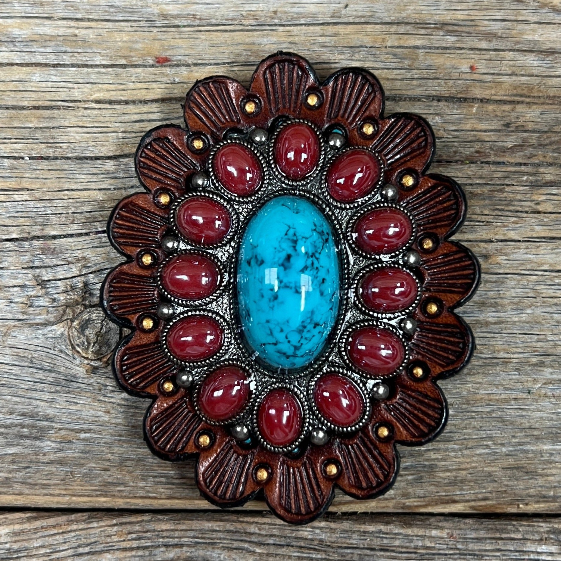 Large Turquoise and Garnet Western Concho W213