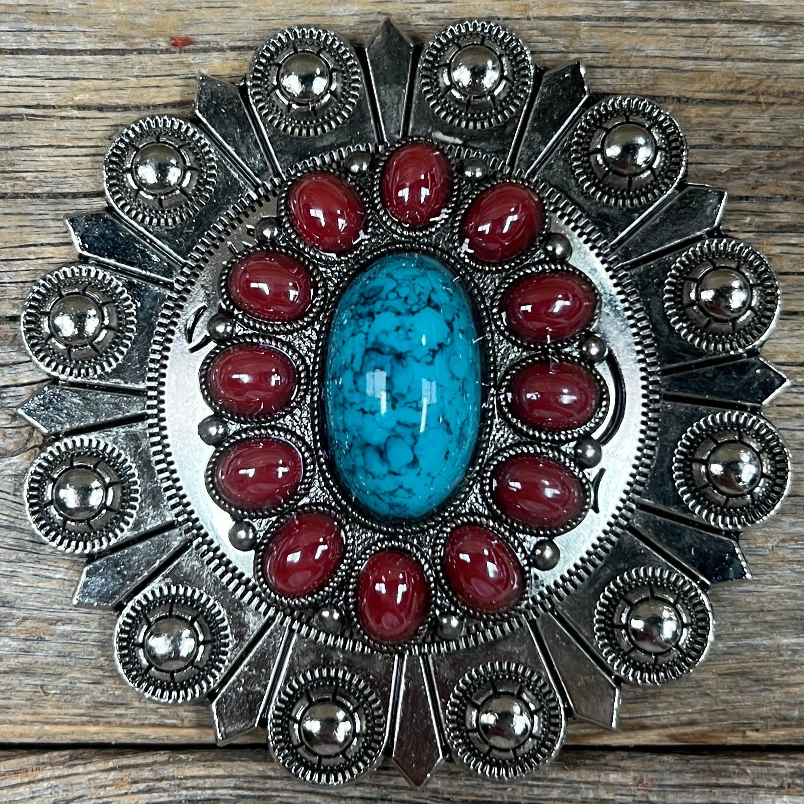 Large Turquoise and Garnet Western Concho W213