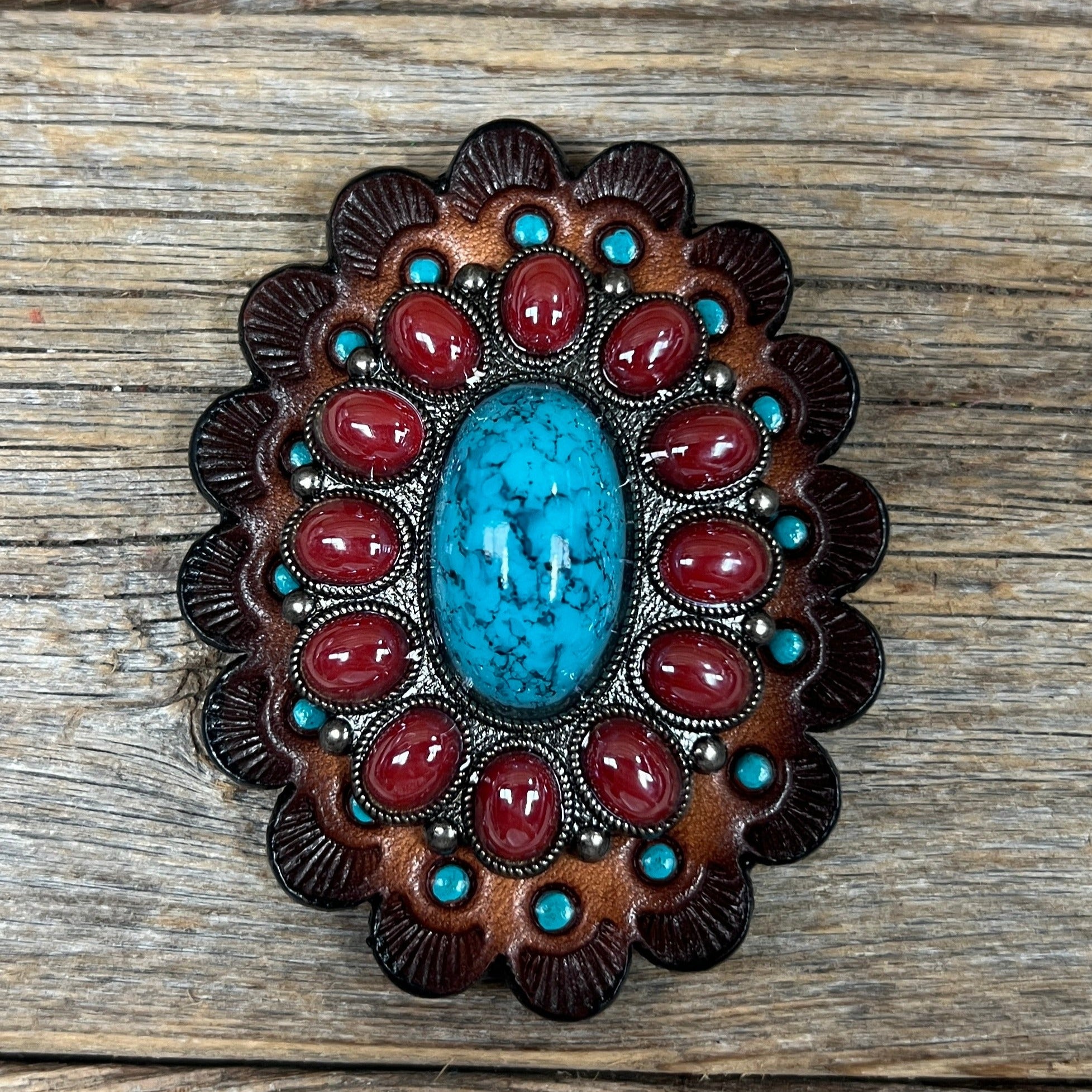Large Turquoise and Garnet Western Concho W213