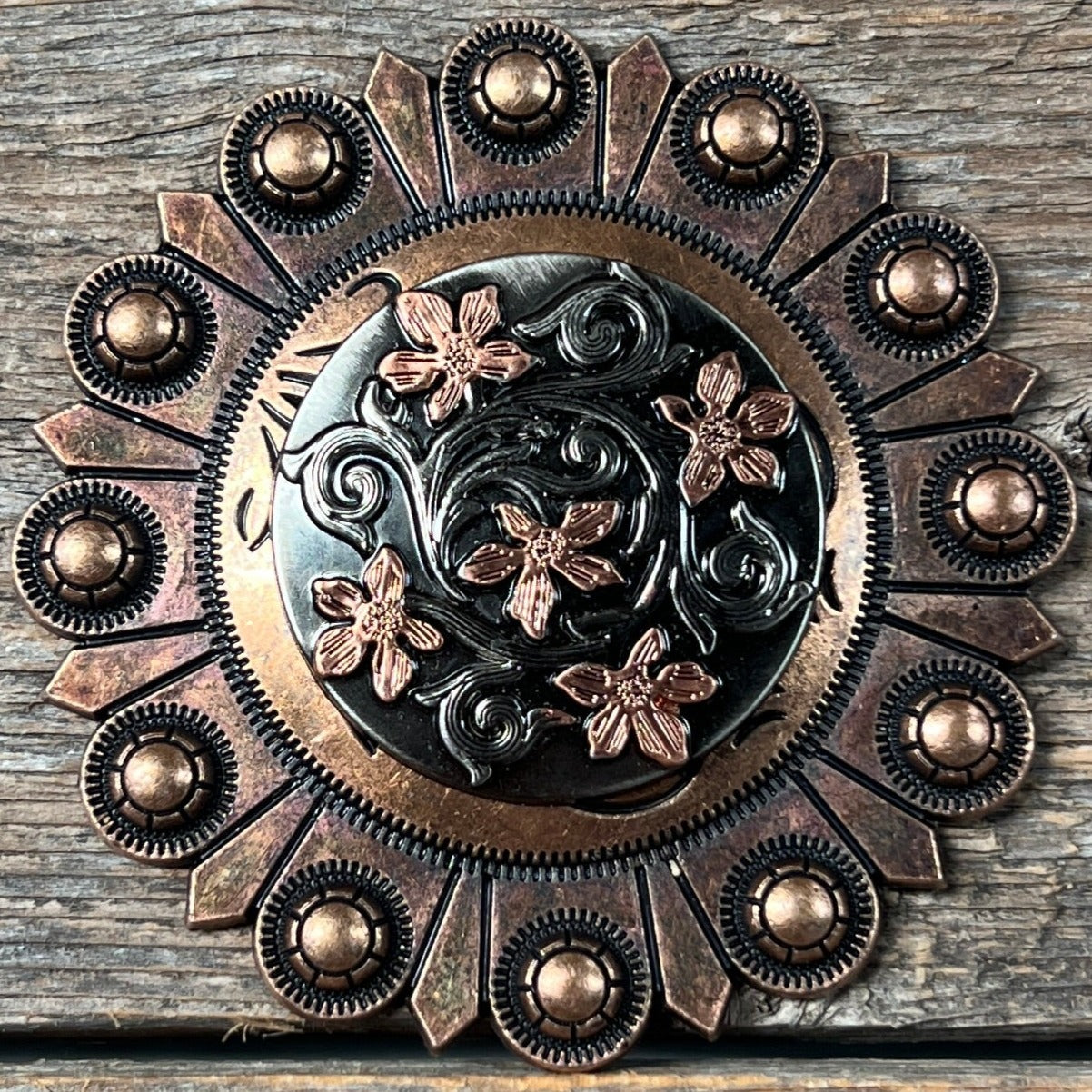 Silver - Copper Floral Western Concho W200