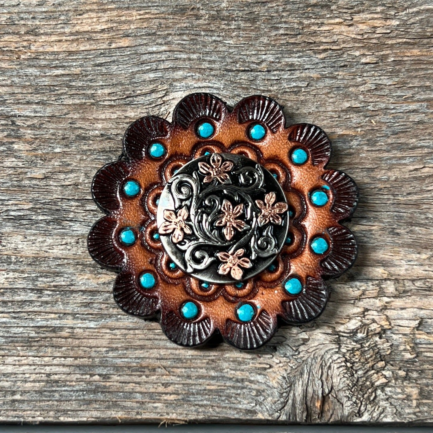Silver - Copper Floral Western Concho W200