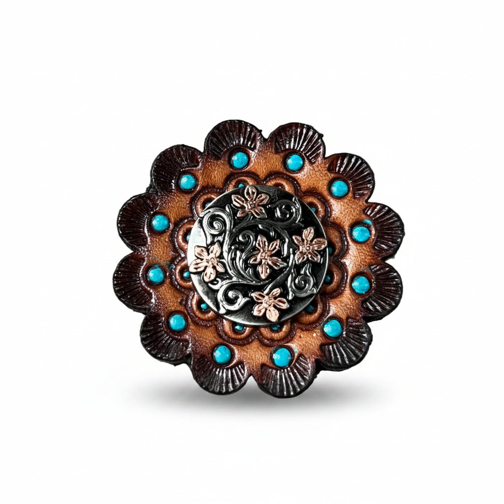 Silver - Copper Floral Western Concho W200