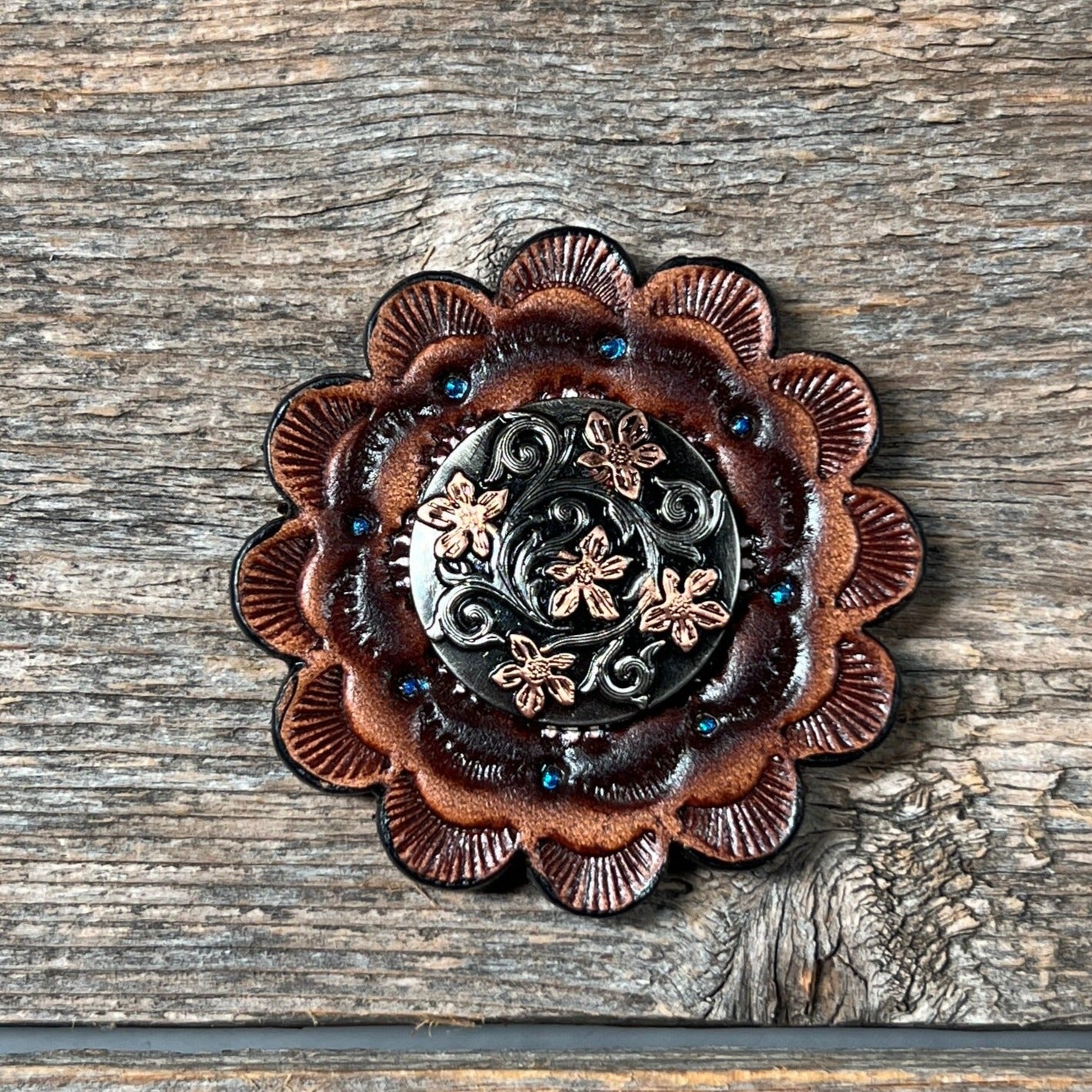 Silver - Copper Floral Western Concho W200
