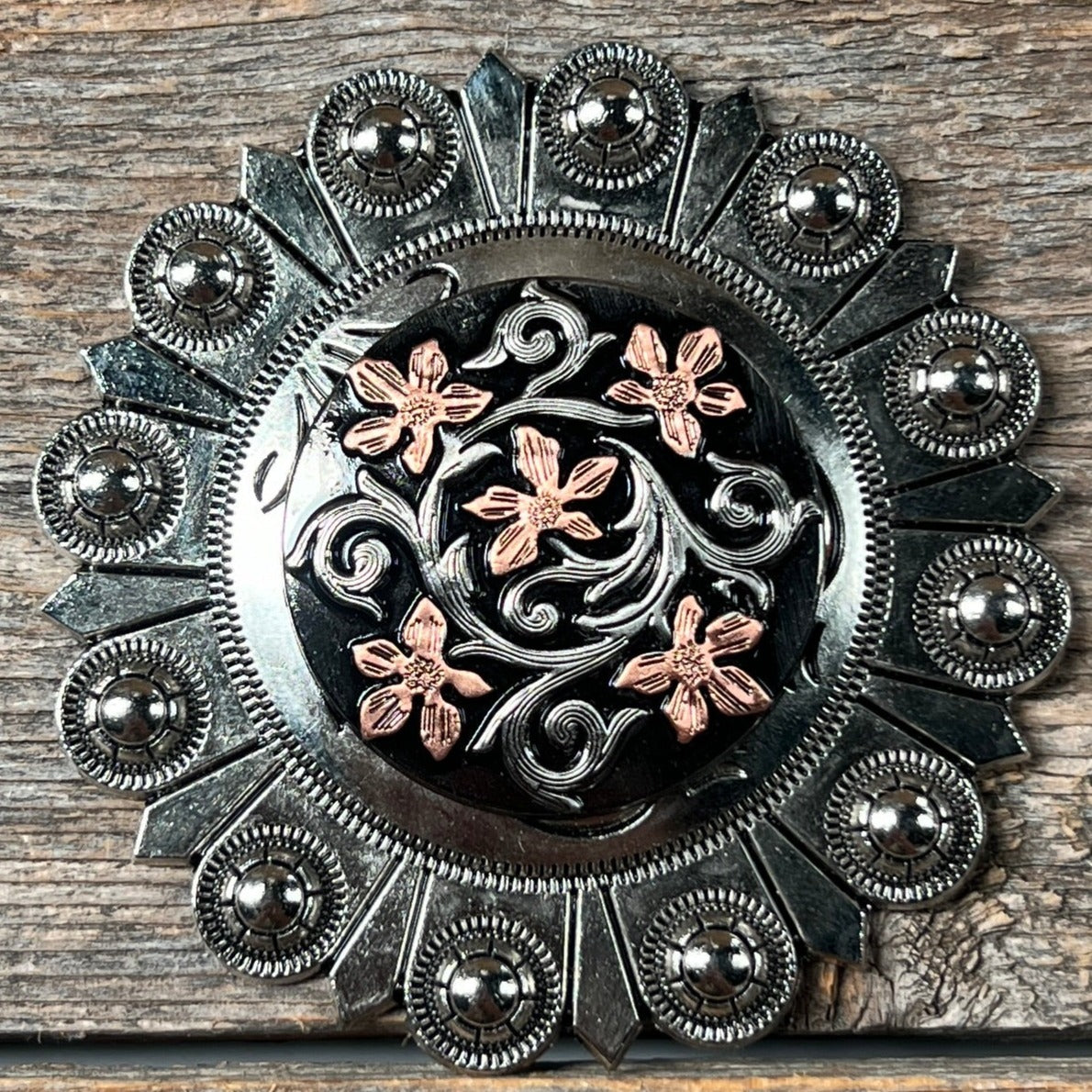 Silver - Copper Floral Western Concho W200