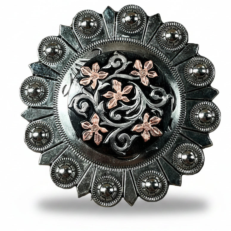 Silver - Copper Floral Western Concho W200
