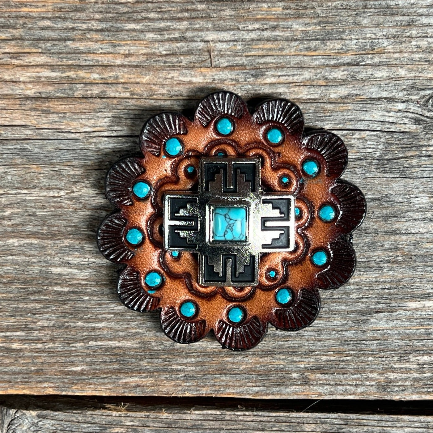 Southwest Antique Silver Turquoise Western Concho W201