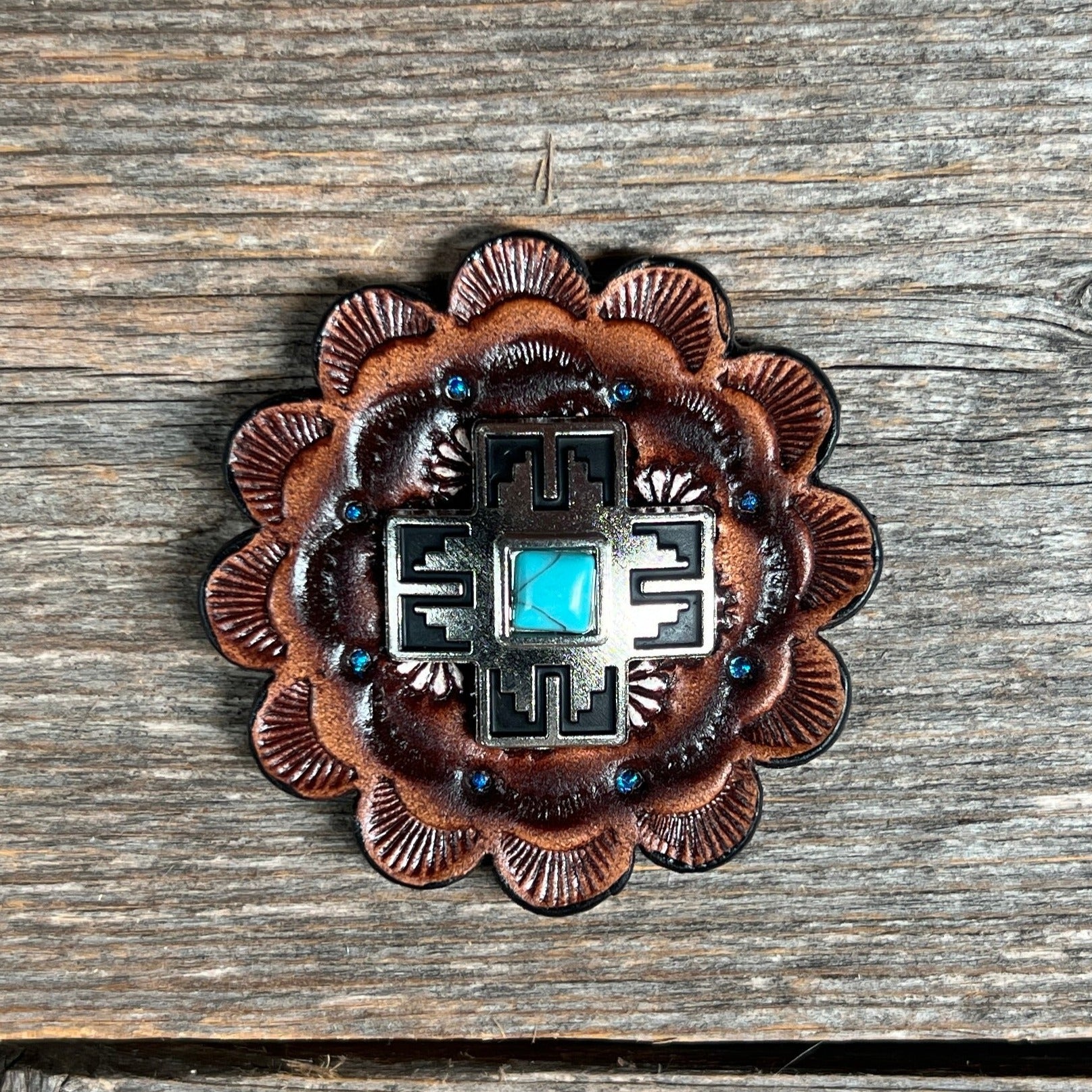 Southwest Antique Silver Turquoise Western Concho W201
