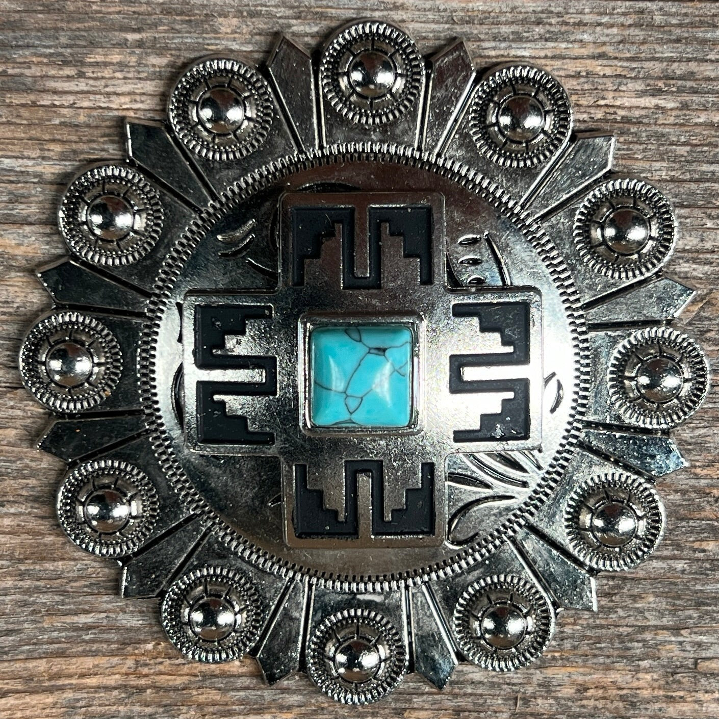 Southwest Antique Silver Turquoise Western Concho W201