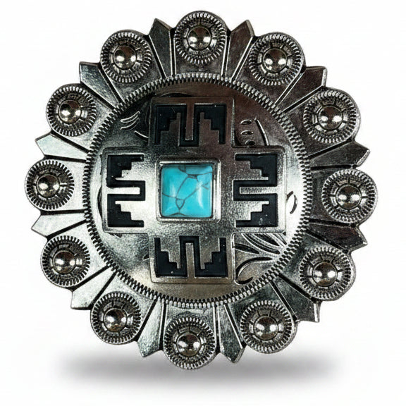Southwest Antique Silver Turquoise Western Concho W201