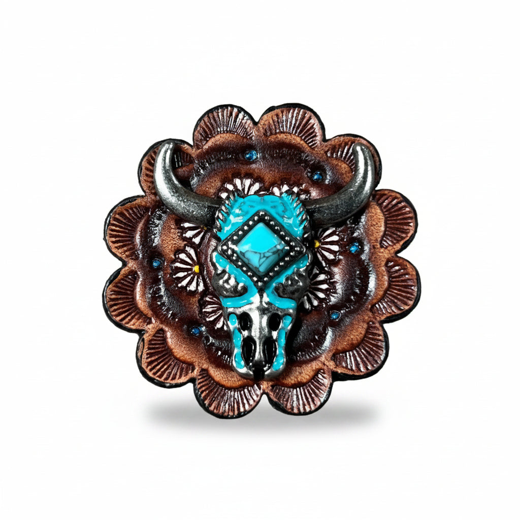Turquoise Steer Head Western Concho W202