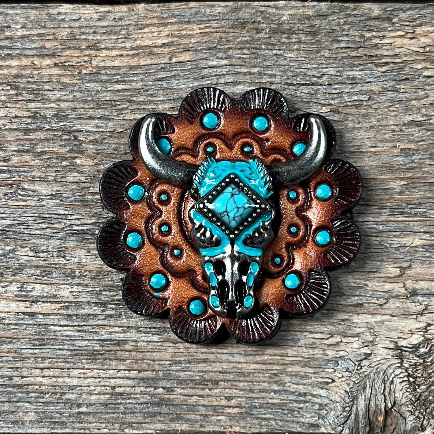 Turquoise Steer Head Western Concho W202