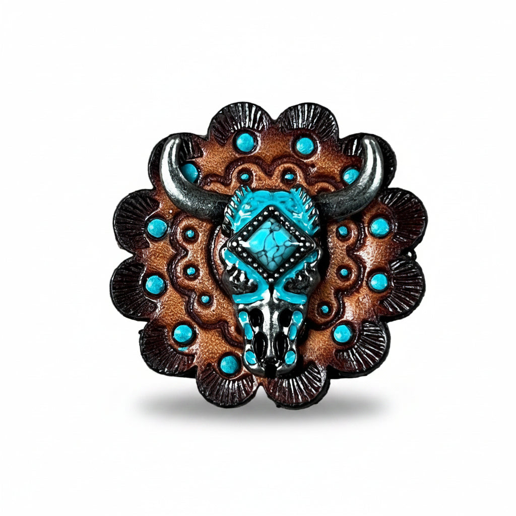 Turquoise Steer Head Western Concho W202
