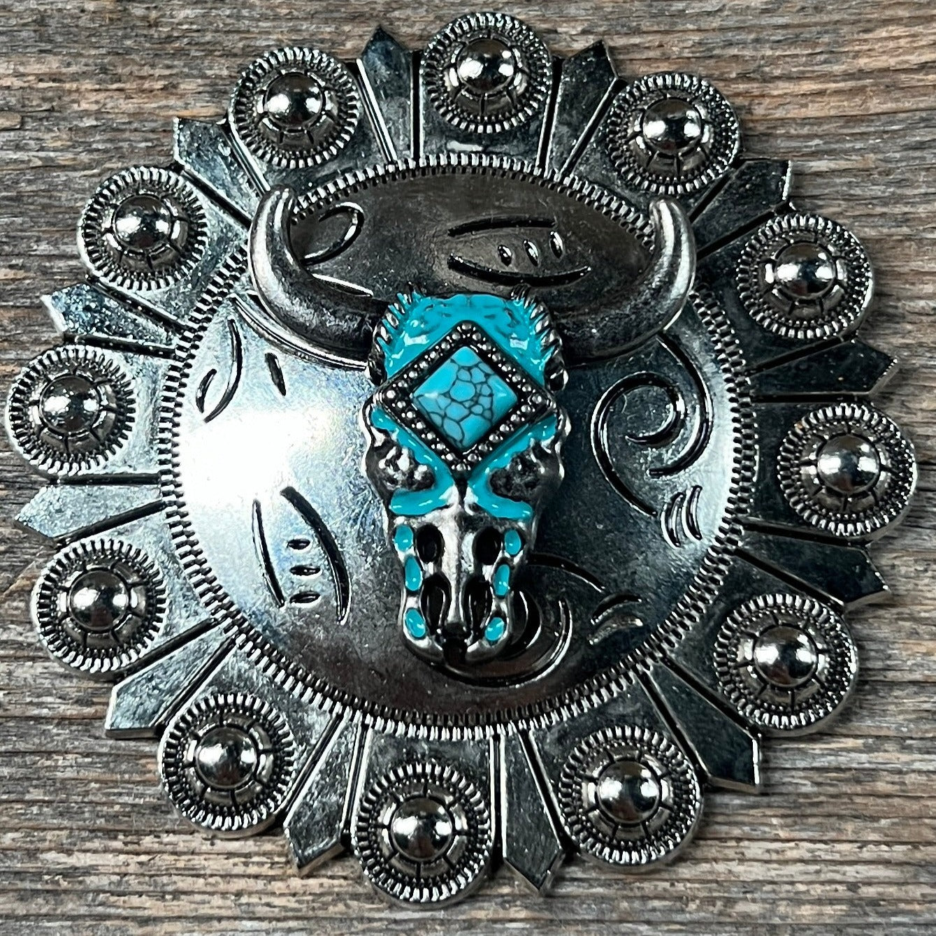 Turquoise Steer Head Western Concho W202