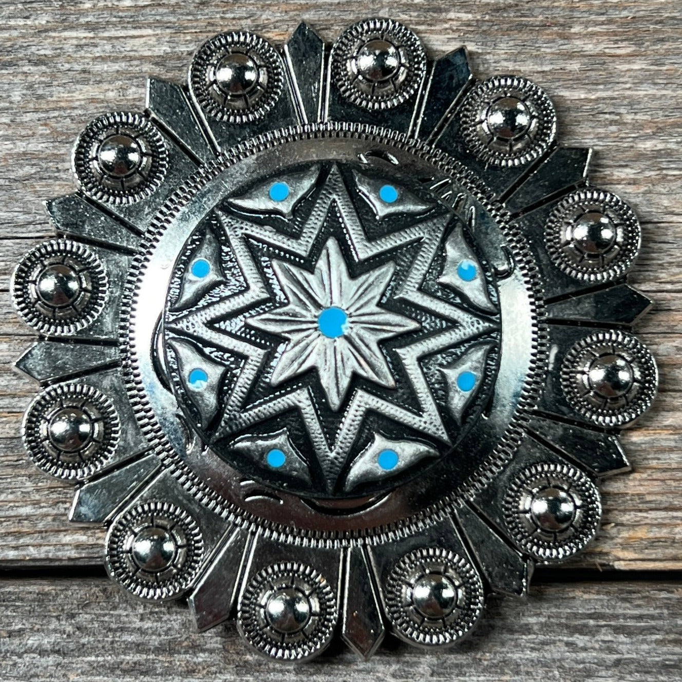 Starburst Antique Silver Turquoise Western Concho W214