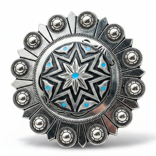 Starburst Antique Silver Turquoise Western Concho W214