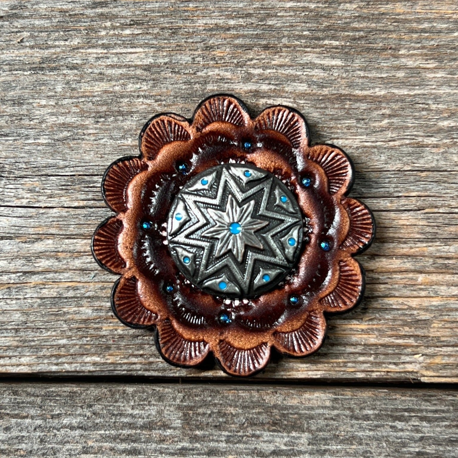 Starburst Antique Silver Turquoise Western Concho W214