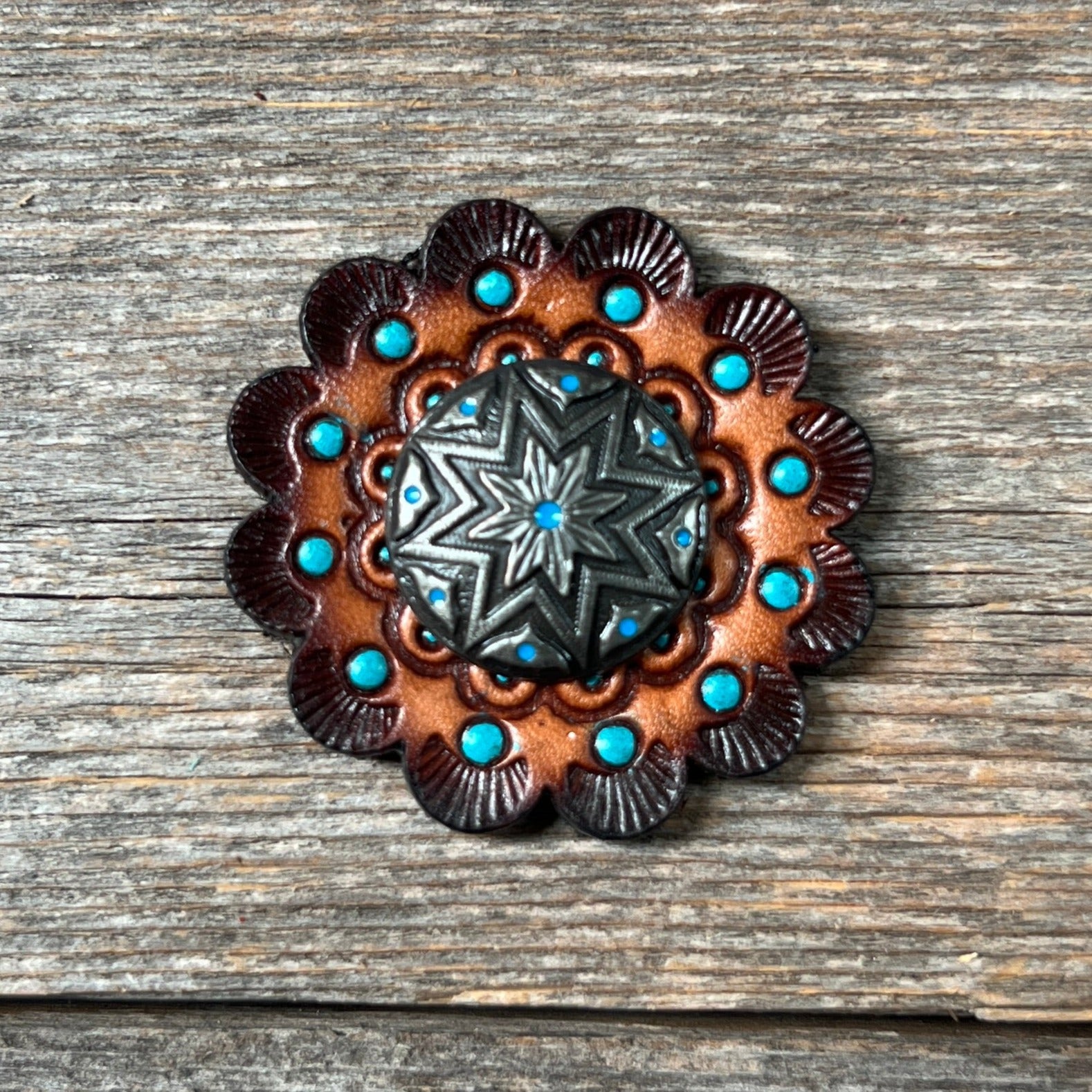 Starburst Antique Silver Turquoise Western Concho W214