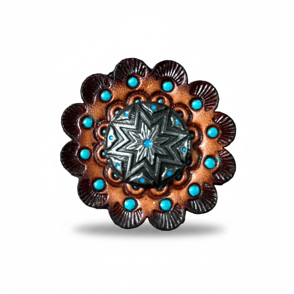 Starburst Antique Silver Turquoise Western Concho W214