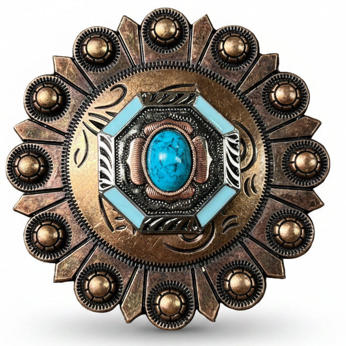 Octagon Turquoise Floral Western Concho W221