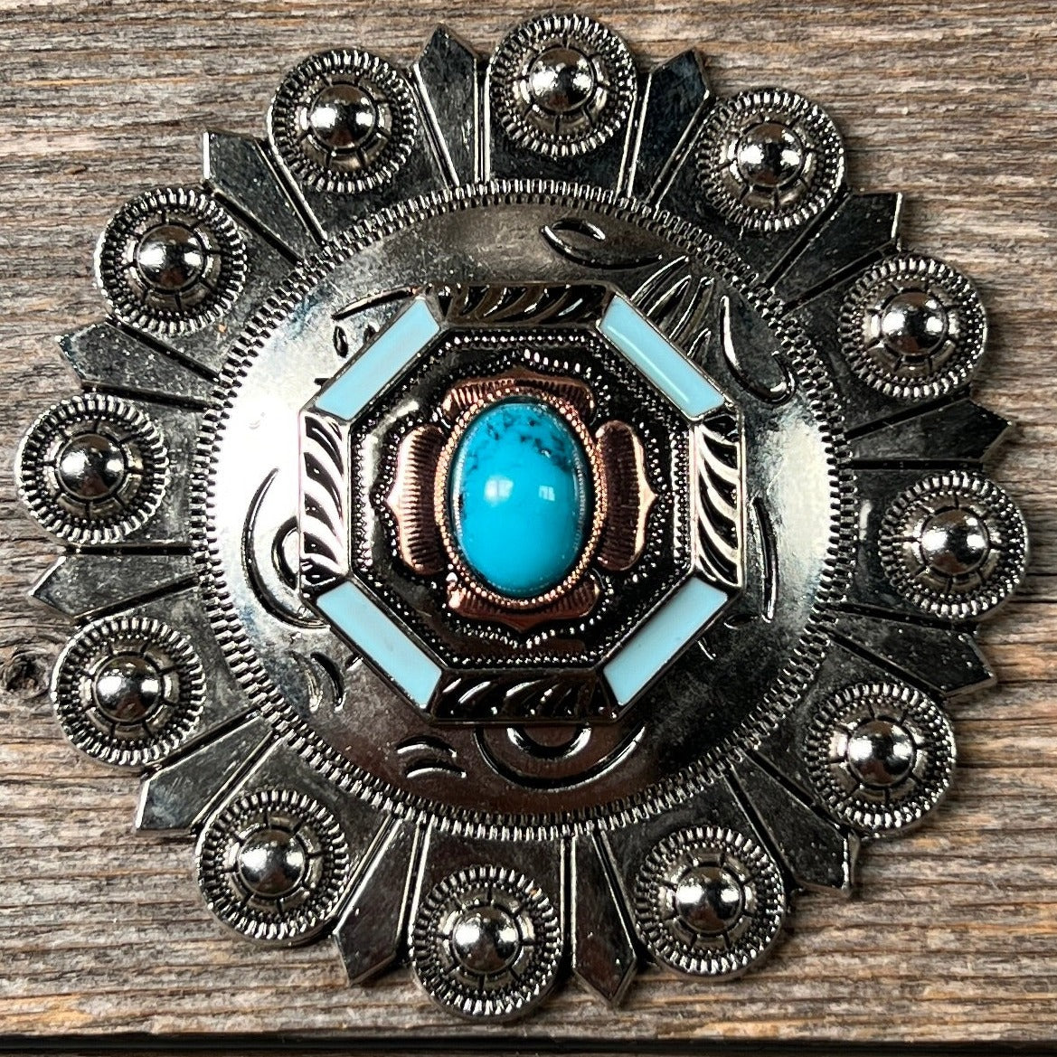 Octagon Turquoise Floral Western Concho W221