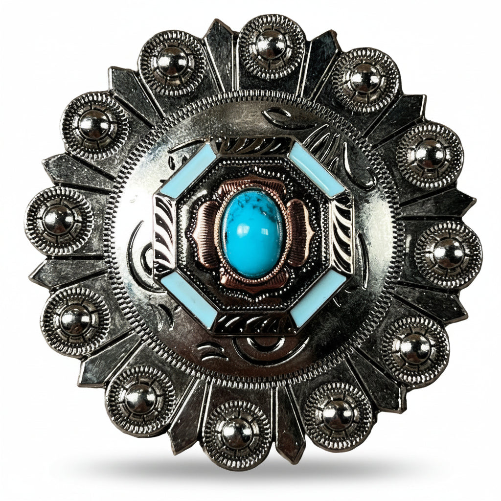 Octagon Turquoise Floral Western Concho W221
