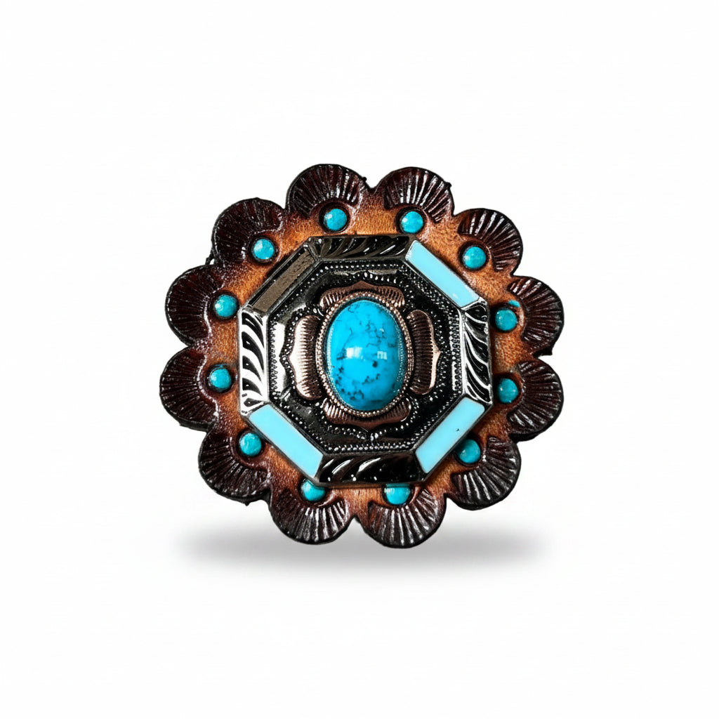 Octagon Turquoise Floral Western Concho W221