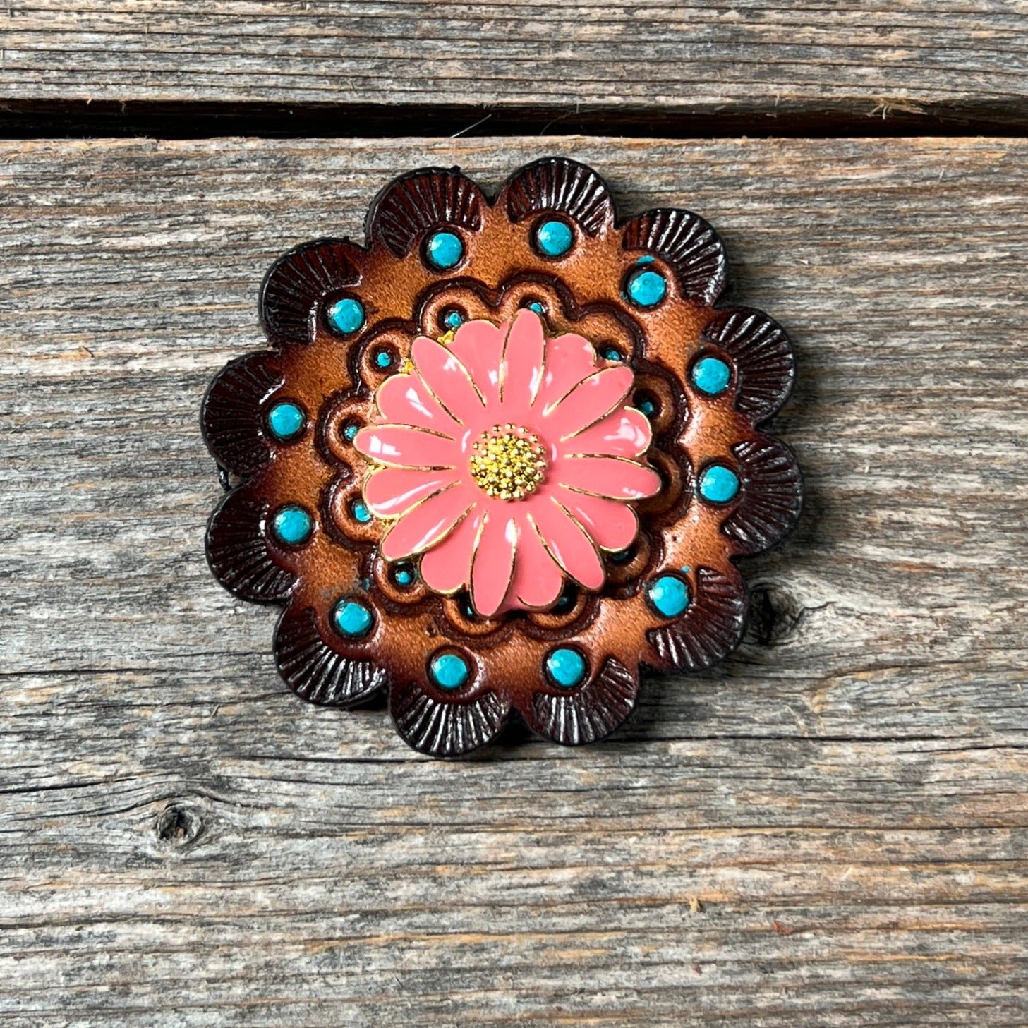 Pink Flower Western Concho W228
