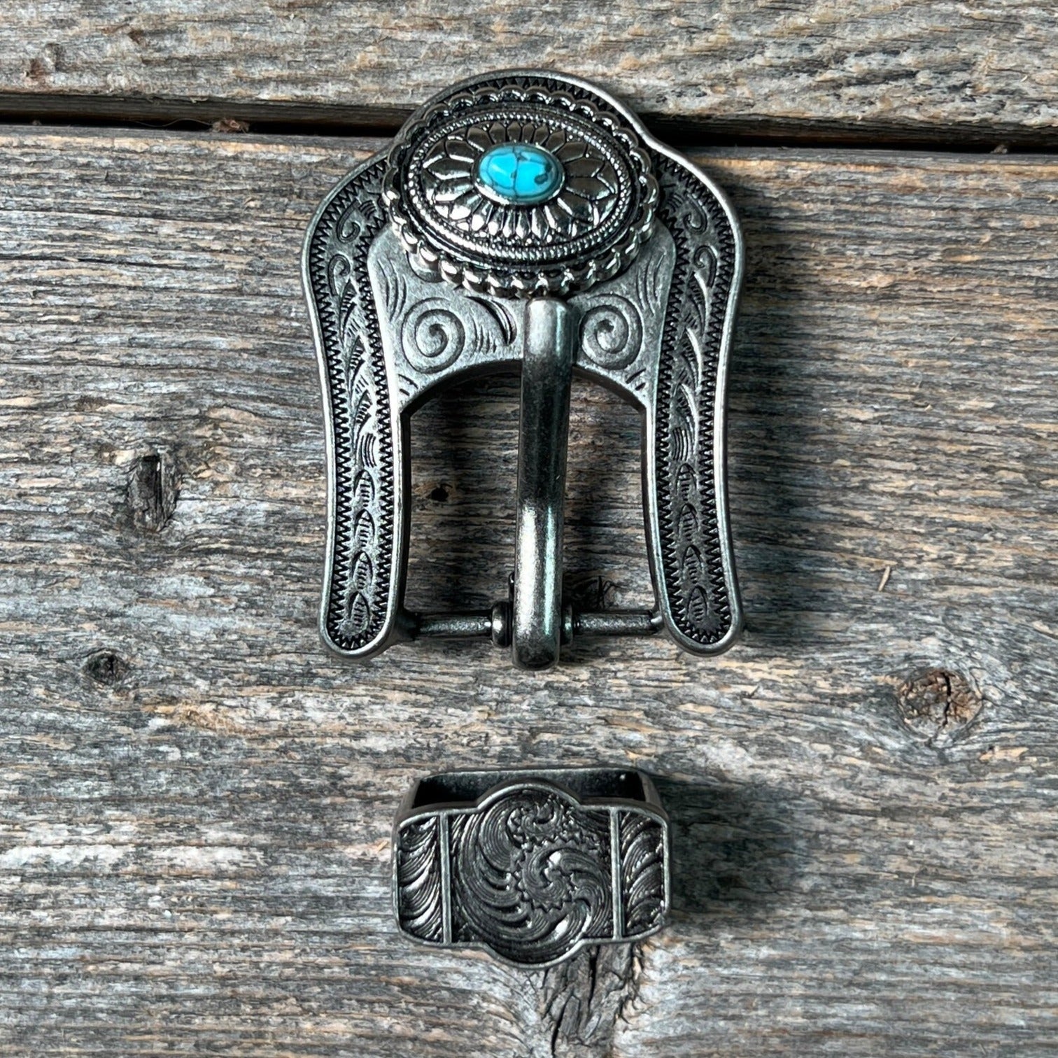 Antique Silver Oval Floral Turquoise Western Concho W237