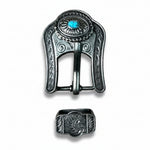 Antique Silver Oval Floral Turquoise Western Concho W237