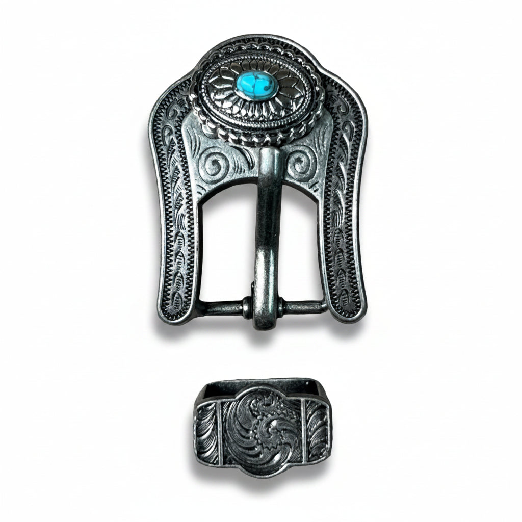 Antique Silver Oval Floral Turquoise Western Concho W237