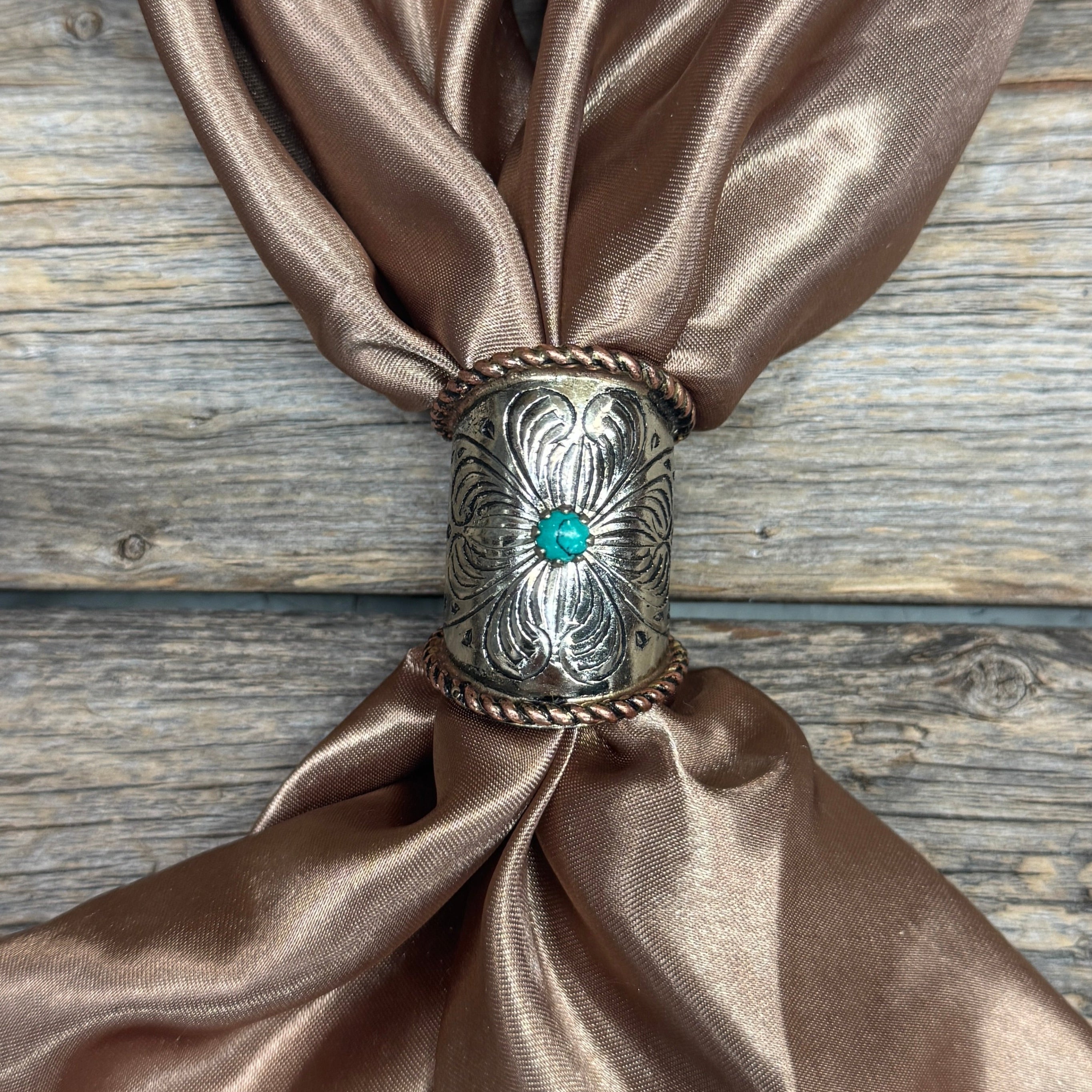 Silver Engraved with Turquoise Wild Rag Slides - Assorted