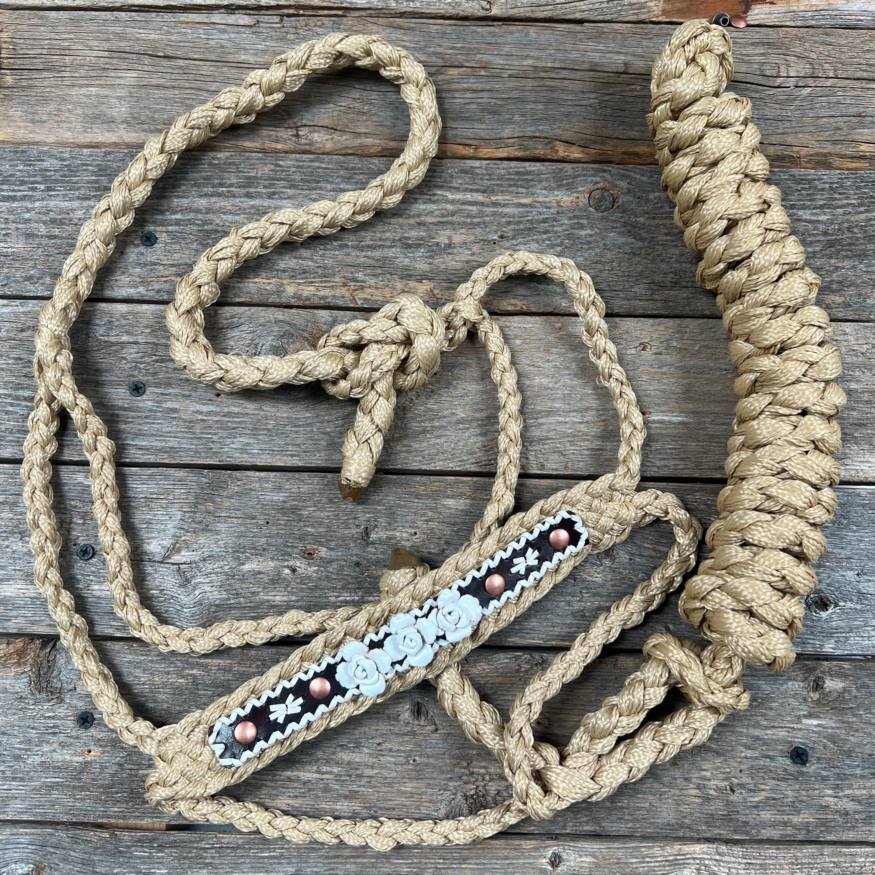 Rose - Tan Mule Tape Rose Halter