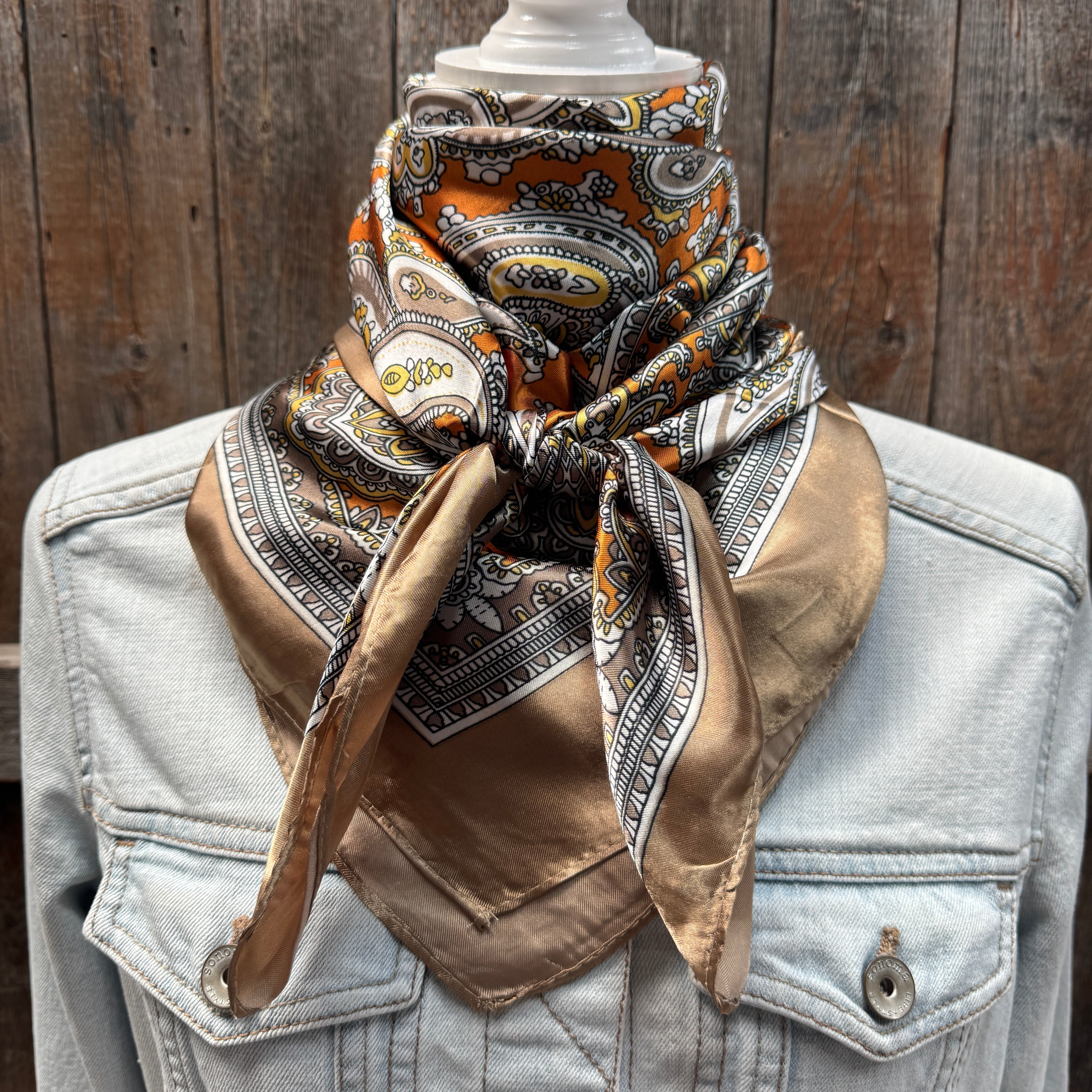 35X35" Yellow and Tan Paisley Wild Rag / Scarf WR2142