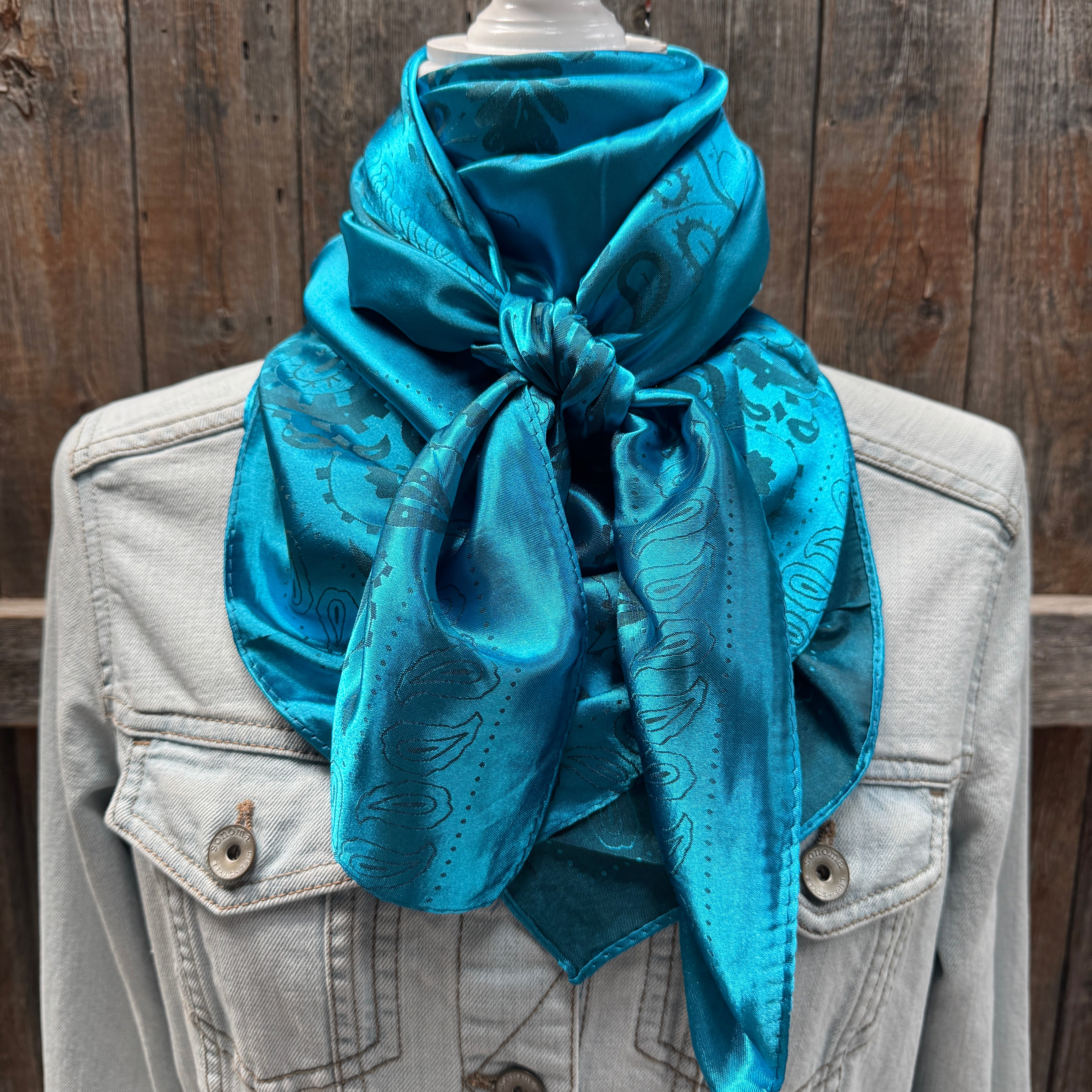 35X35" Teal Jacquard Wild Rag / Scarf WR4007X
