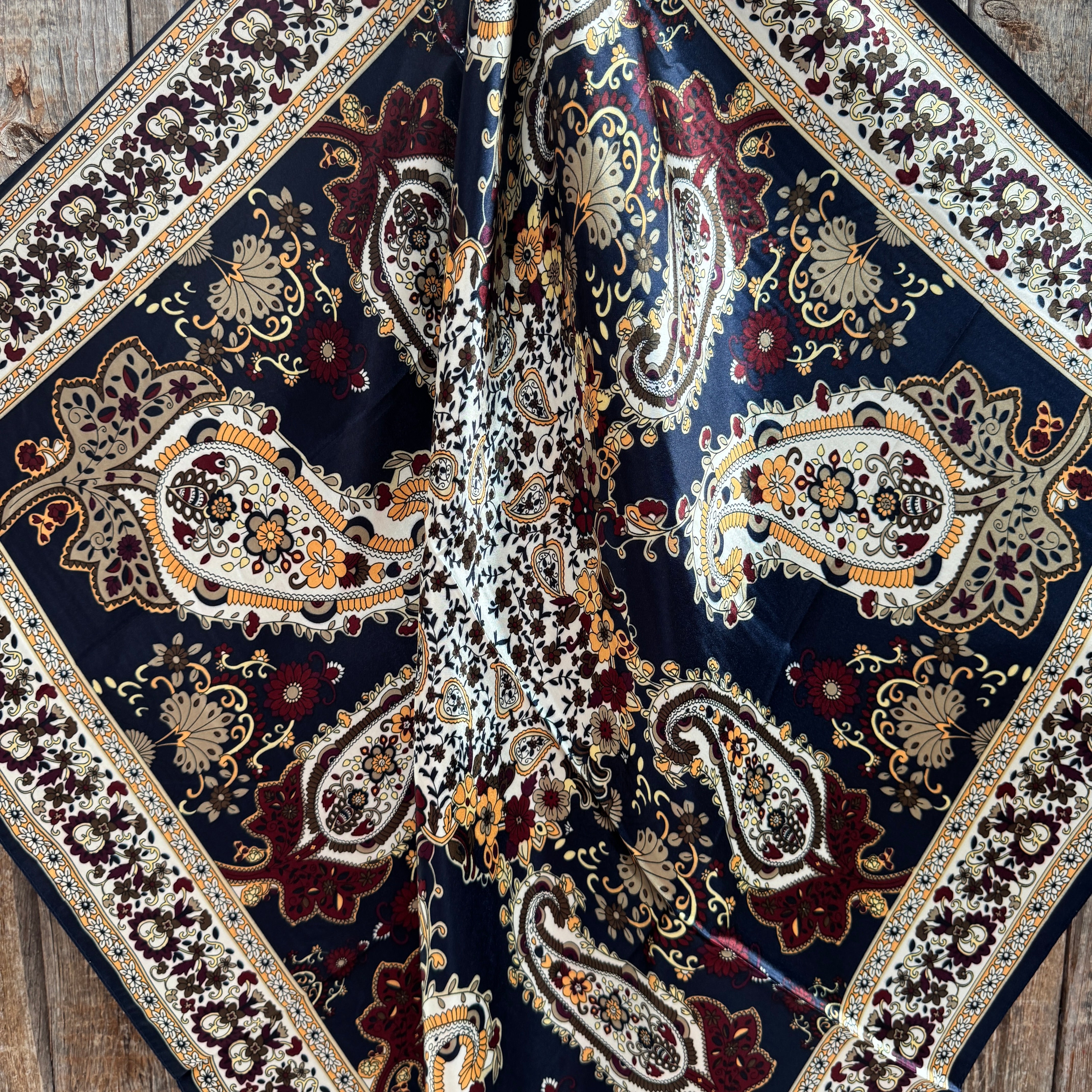 35X35" Navy and Gold Flowers and Paisley Wild Rag / Scarf WR1030X