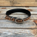 Light Oil Floral Genuine Leather Padded Dog Collar #FKDC3