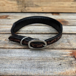 Two Tone Floral Genuine Leather Padded Dog Collar #FKDC2