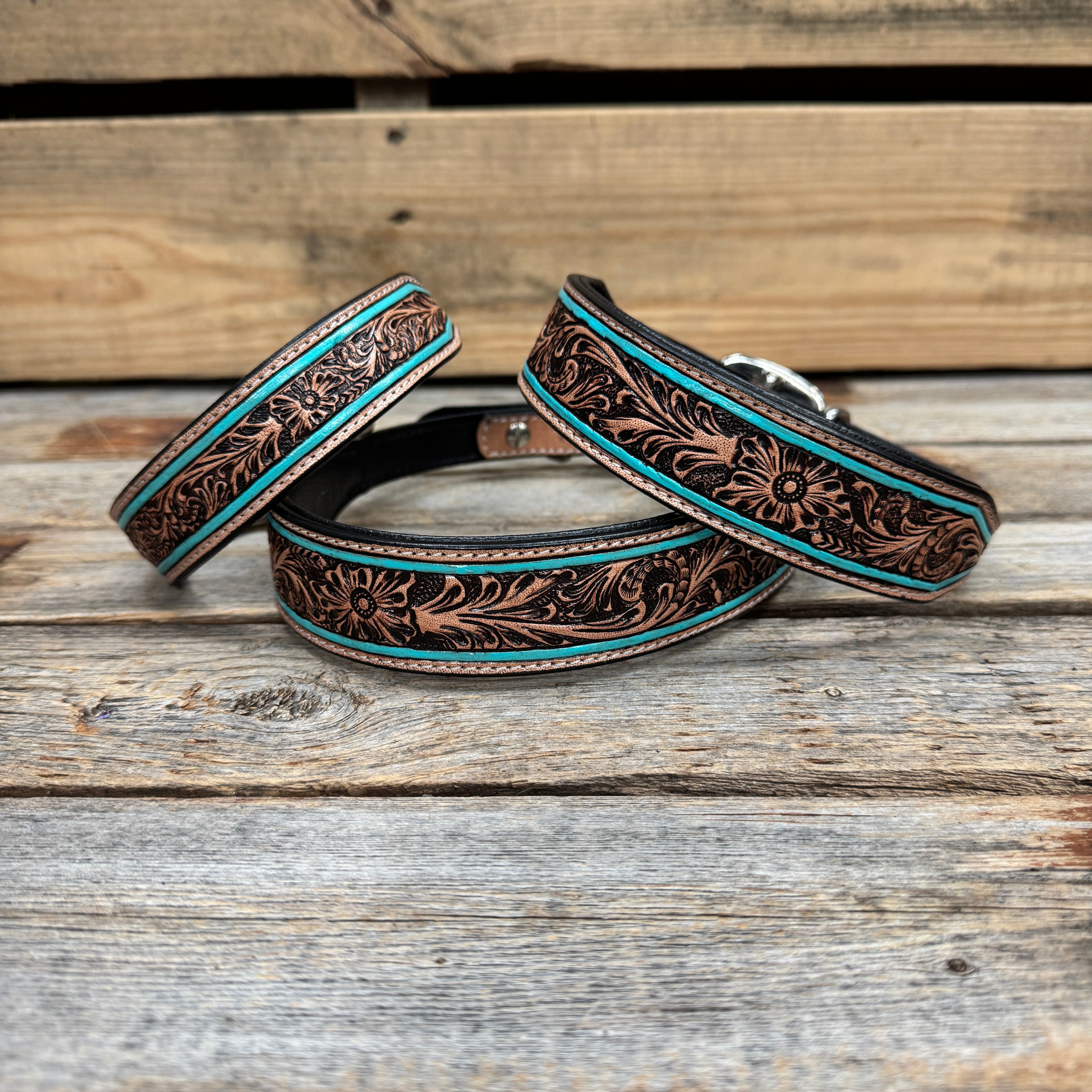 Turquoise Floral Padded Dog Collar #FKDC1