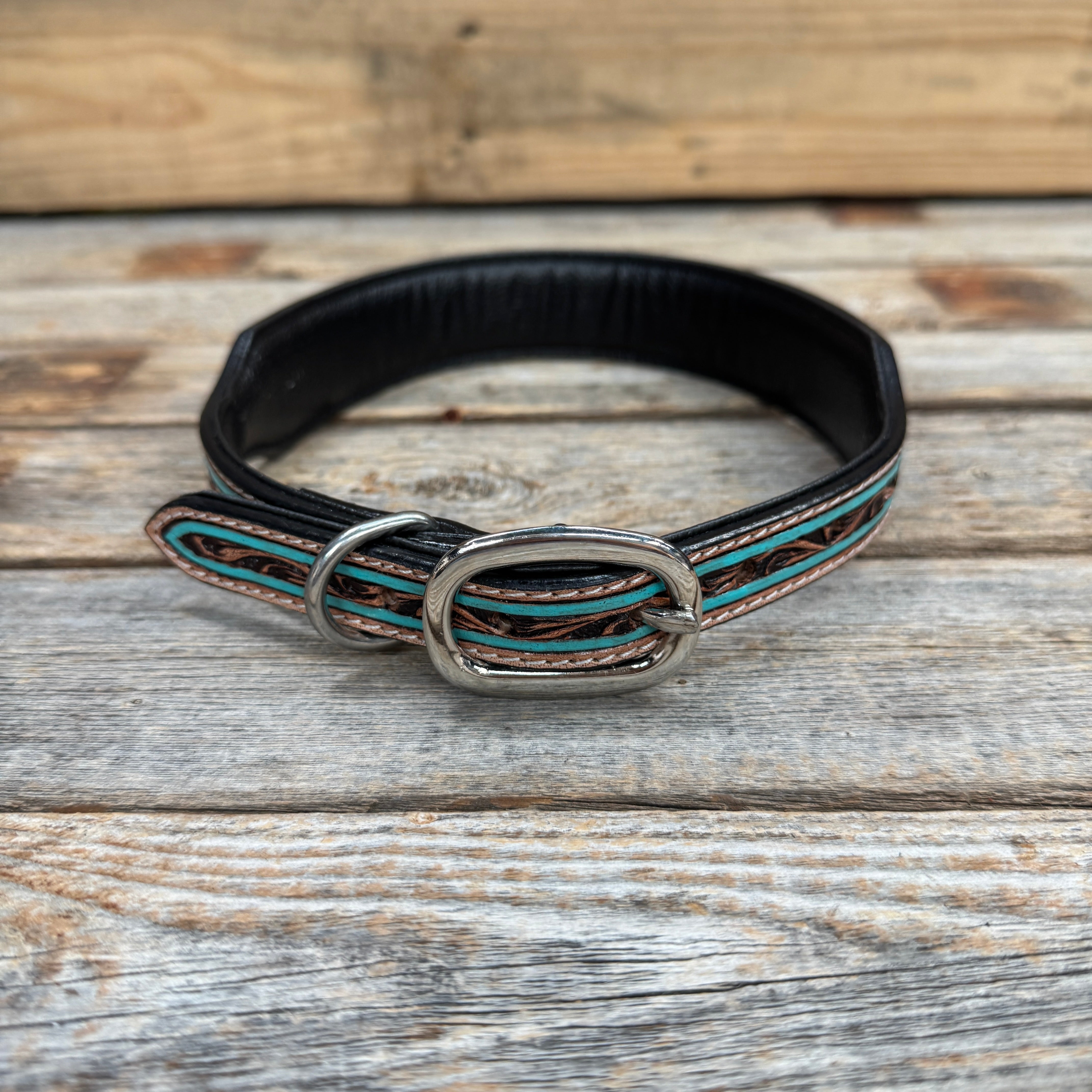 Turquoise Floral Padded Dog Collar #FKDC1