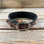 Tooled Red and Brown Genuine Leather Beaded Dog Collar #DC450