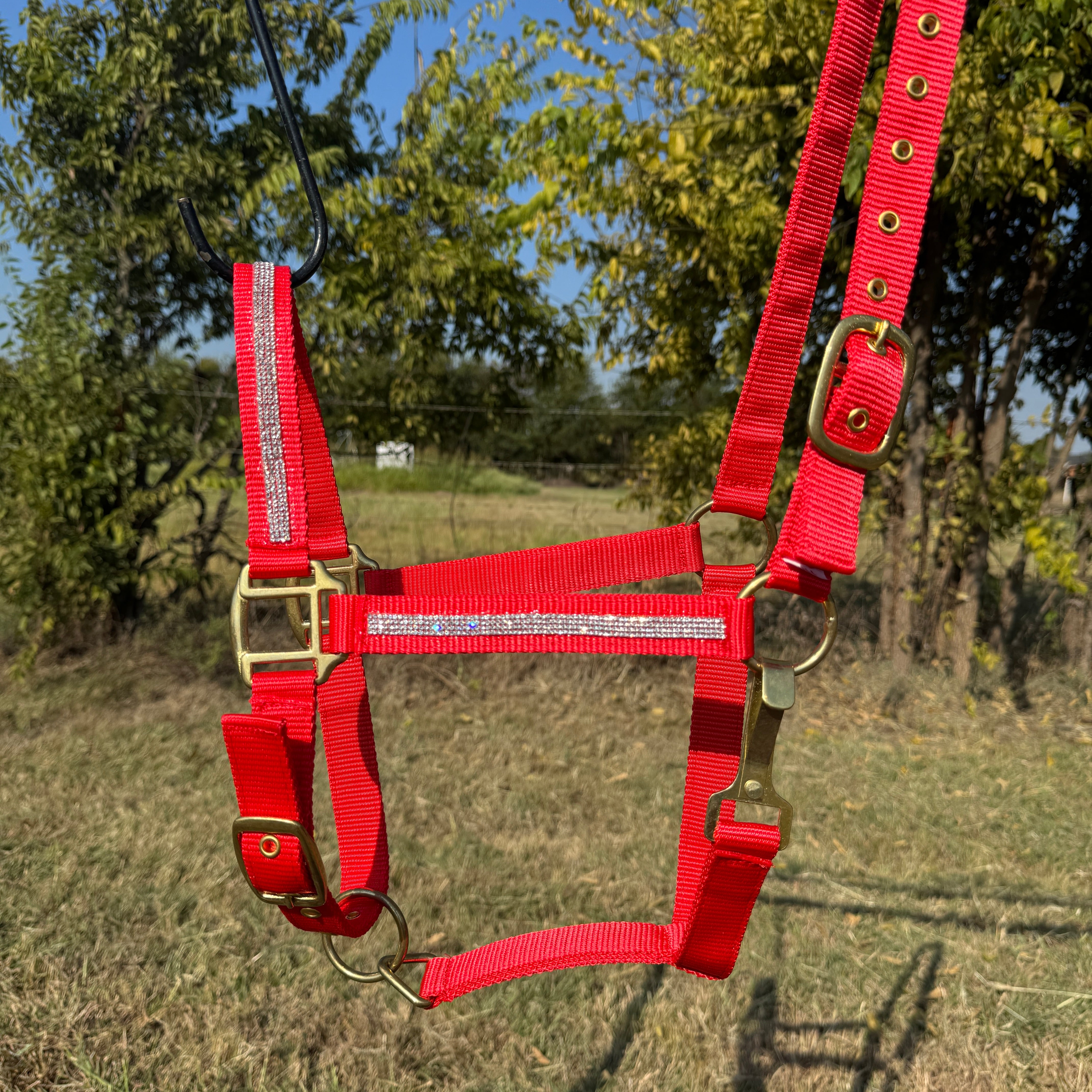 Red Bling Nylon Horse Halter BNHRED