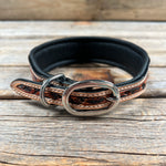 Tooled Peach and Red Genuine Leather Beaded Dog Collar #DC444