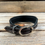 Tooled Red and Blue Genuine Leather Beaded Dog Collar #DC442