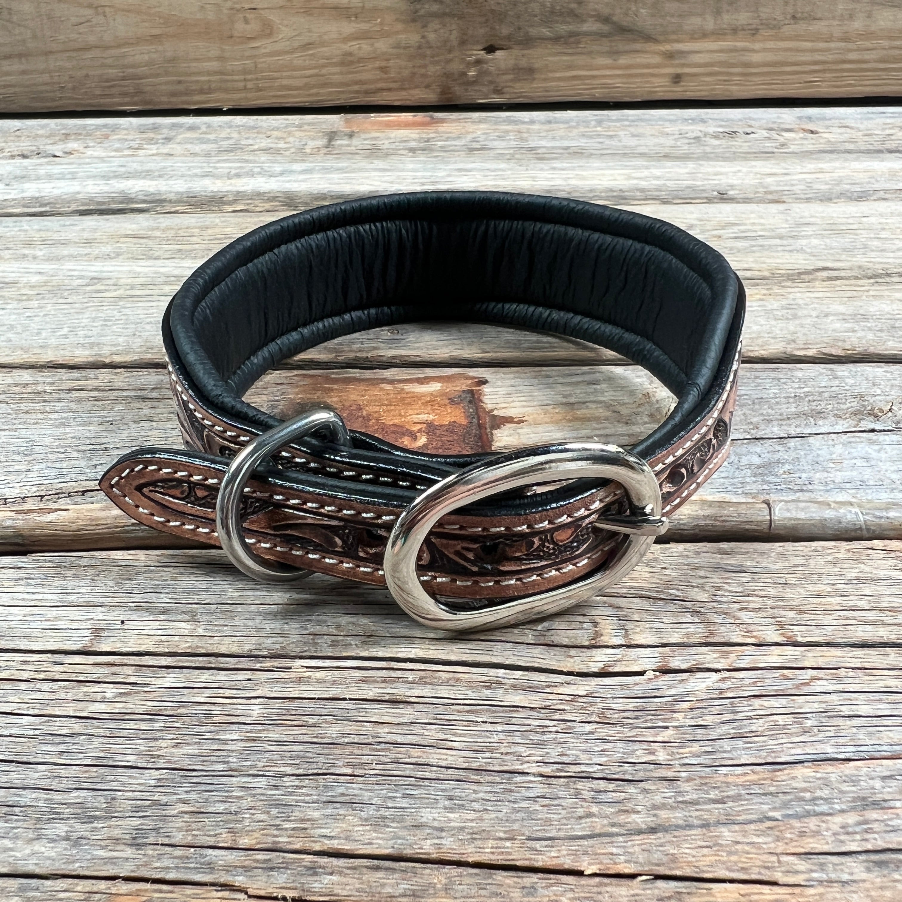 Tooled Red Genuine Leather Beaded Dog Collar #DC439