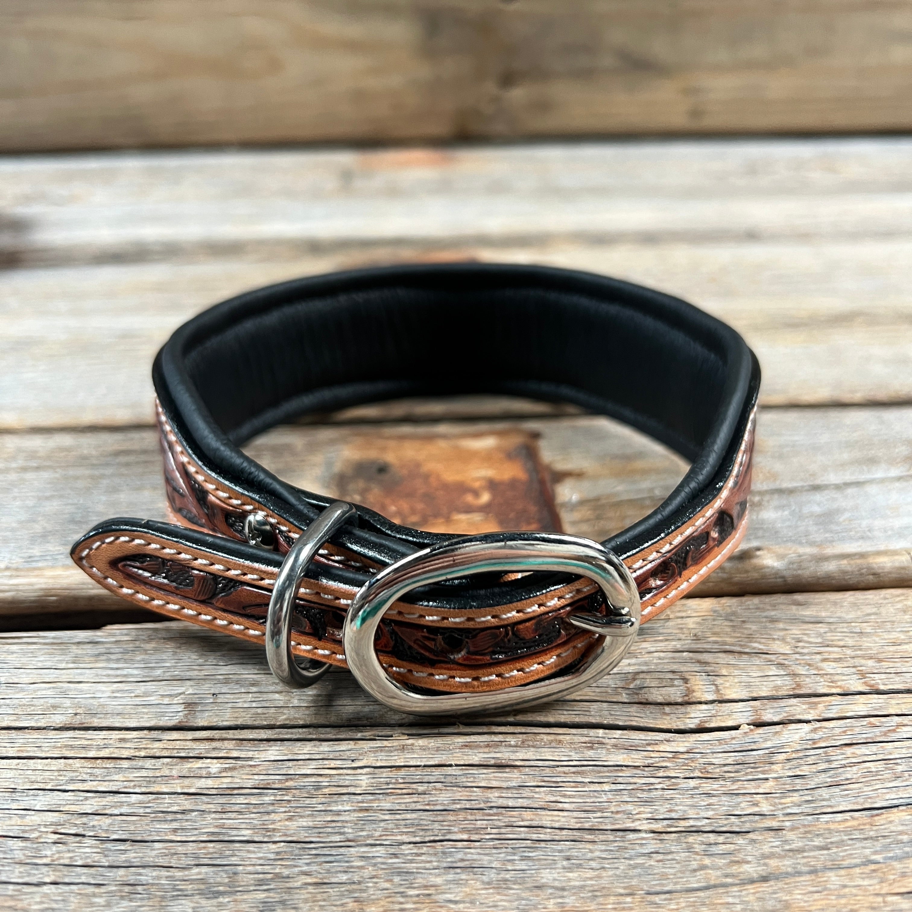 Tooled Red and Purple Genuine Leather Beaded Dog Collar #DC437