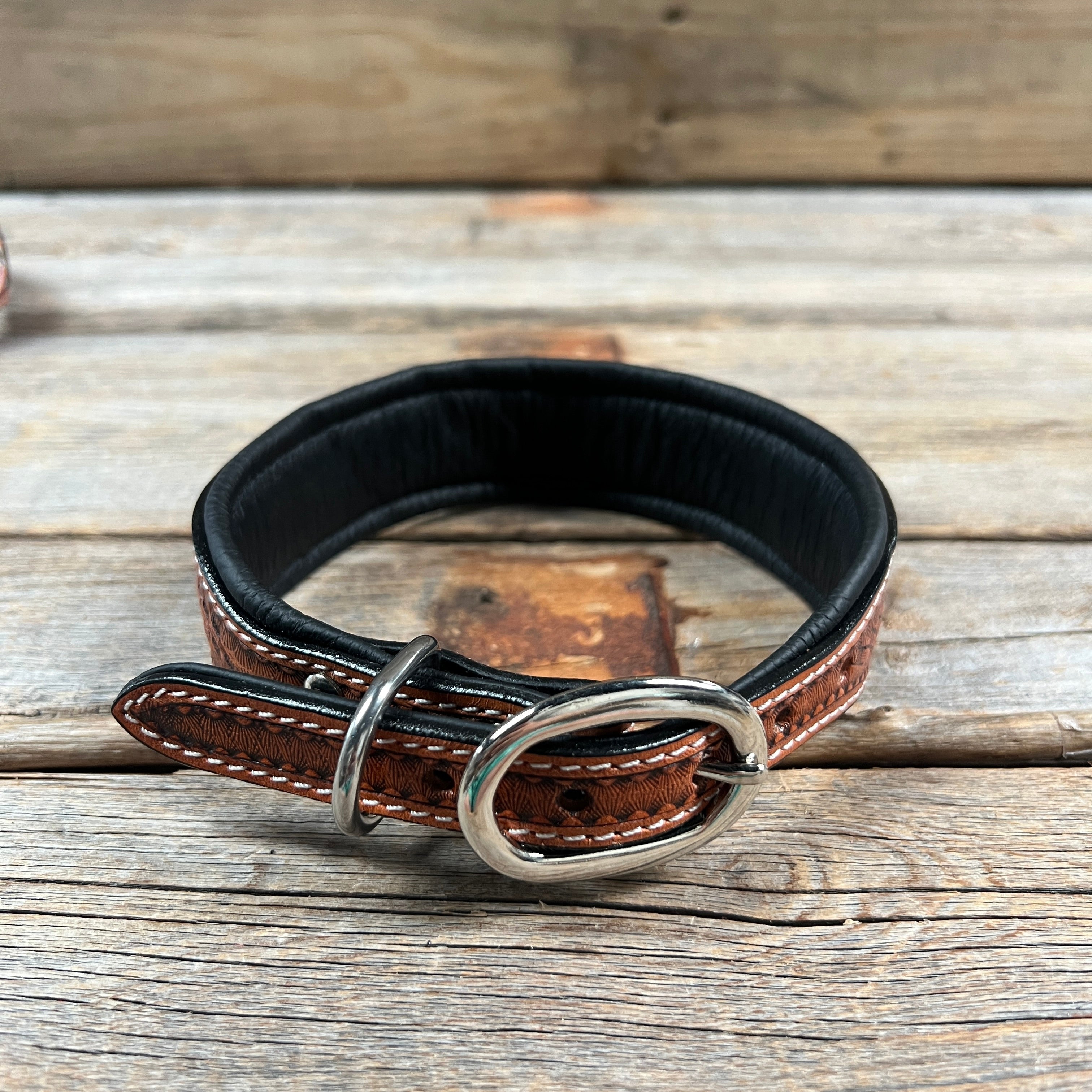 Tooled Peach and Turquoise Genuine Leather Beaded Dog Collar #DC443