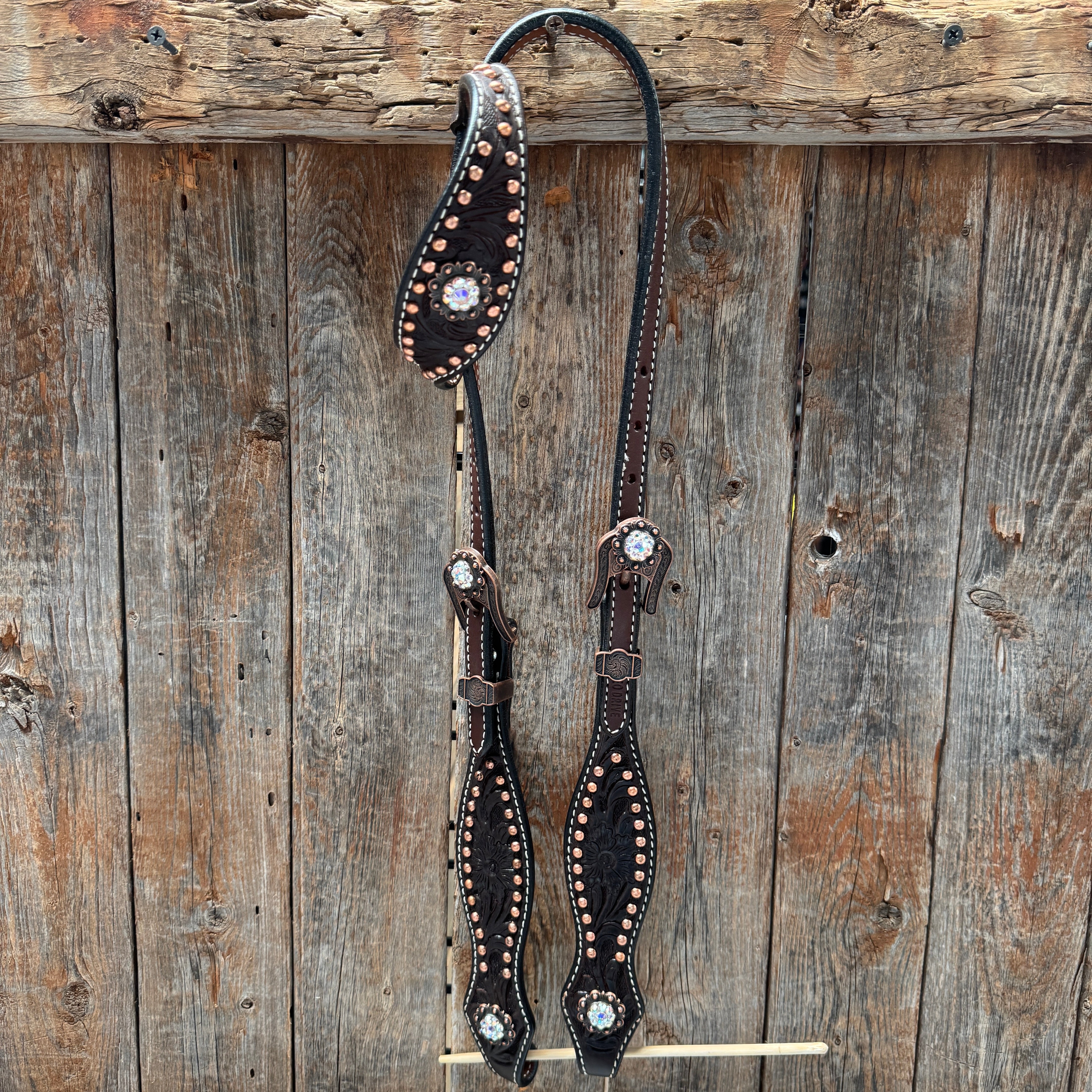 Dark Oil Floral Copper Dot AB One Ear / Breastcollar Tack Set #OEBC428