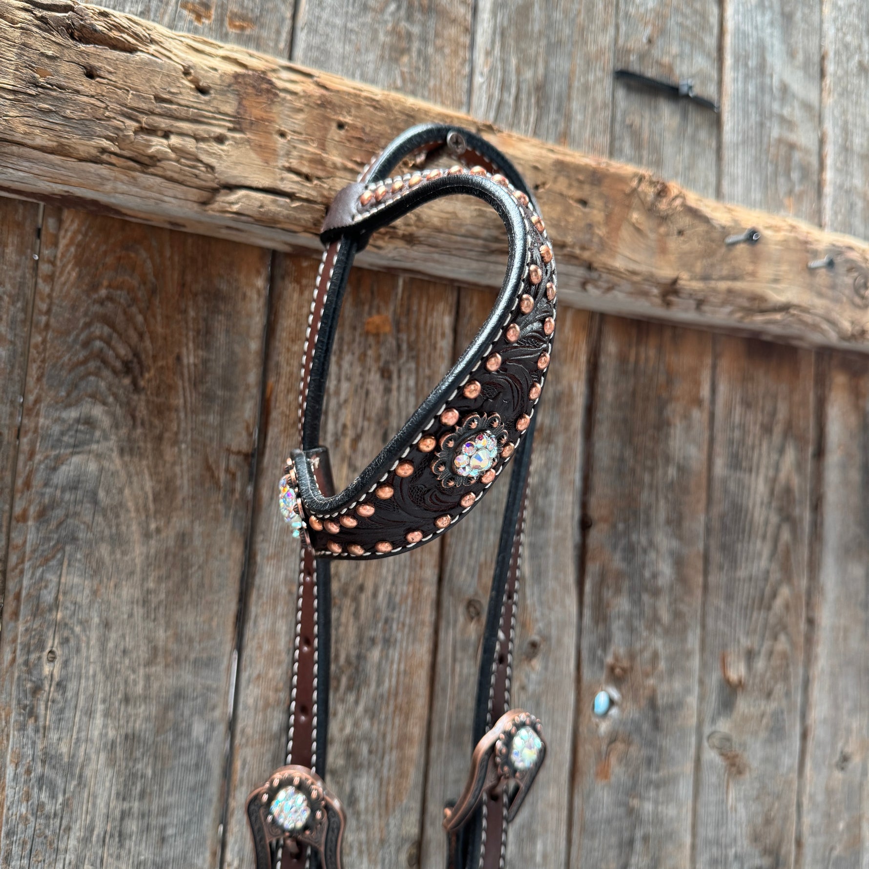 Dark Oil Floral Copper Dot AB One Ear / Breastcollar Tack Set #OEBC428