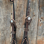 Dark Oil Floral Copper Dot AB One Ear / Breastcollar Tack Set #OEBC428
